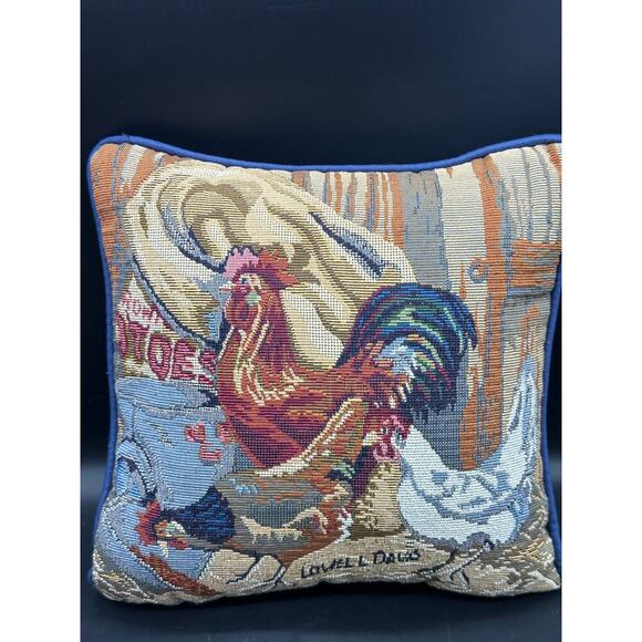 Lowell Davis Rooster Tapestry Pillow 11 inches square - Picture 4 of 5
